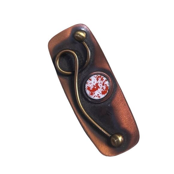 Modernist Copper Brooch MCM Mixed Metal Chic Vintage Fashion Collectible Jewelry - Picture 2 of 7